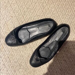 Prada Black Leather Ballet Flats